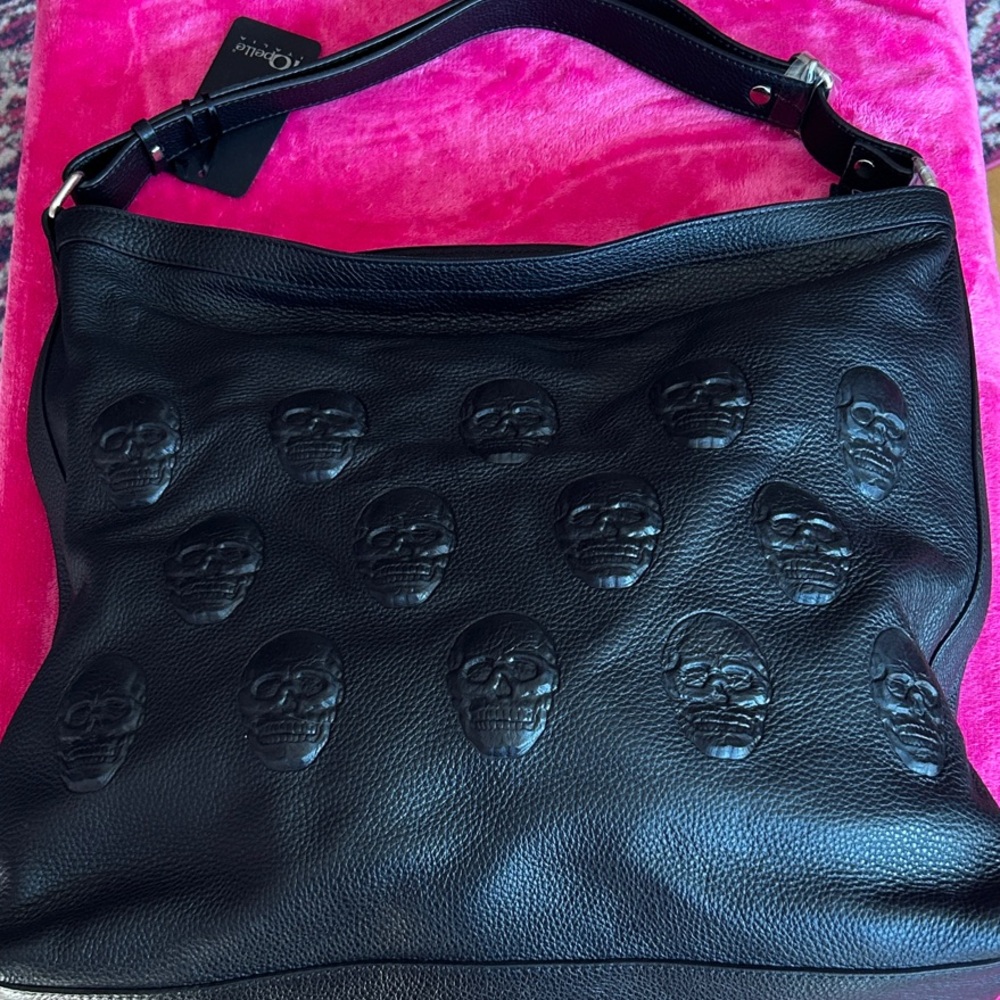 Black Embossed Skull Shoulder Bag